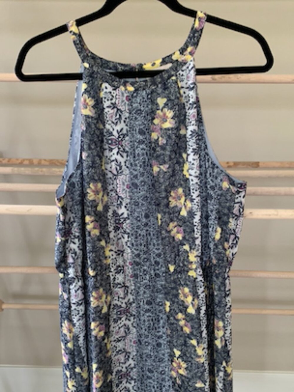 LOFT Outlet Women XL Navy Yellow Patchwork Floral Halter Neck Dress